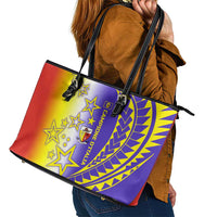 Campione d’Italia Leather Tote Bag with Yellow Purple Star Design and Town Crest - Wonder Print Shop