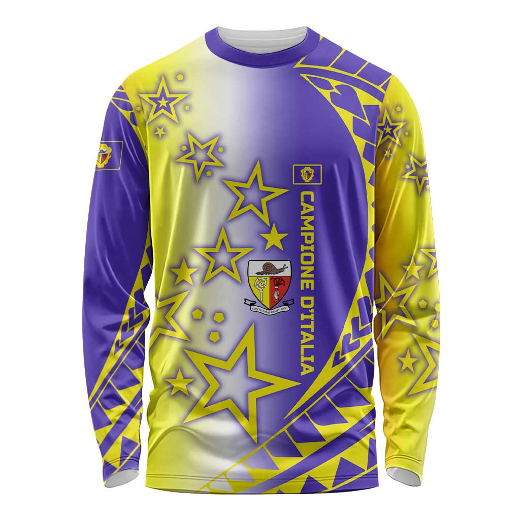 Campione d’Italia Long Sleeve Shirt with Yellow Purple Star Design and Town Crest - Wonder Print Shop