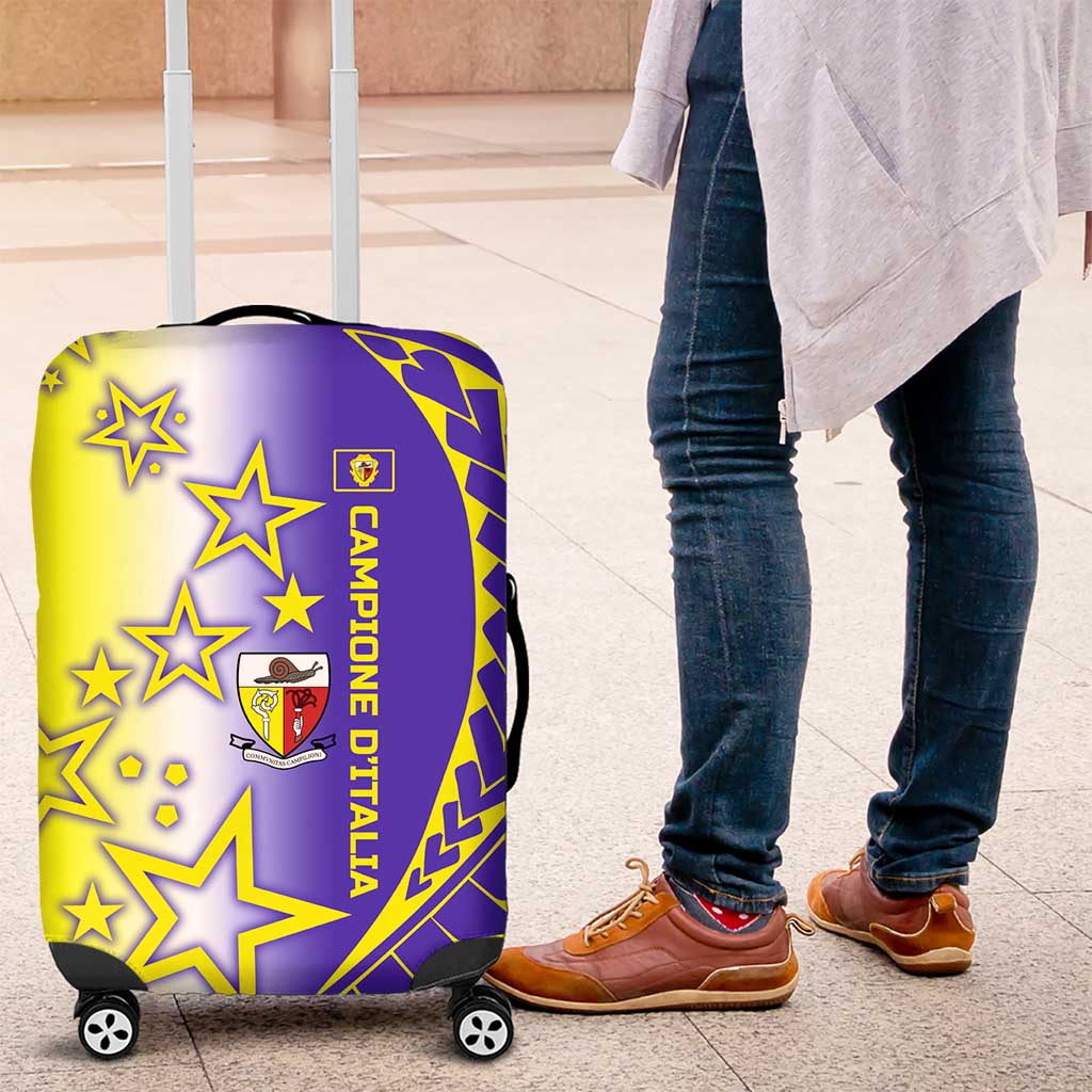 Campione d’Italia Luggage Cover with Yellow Purple Star Design and Town Crest - Wonder Print Shop