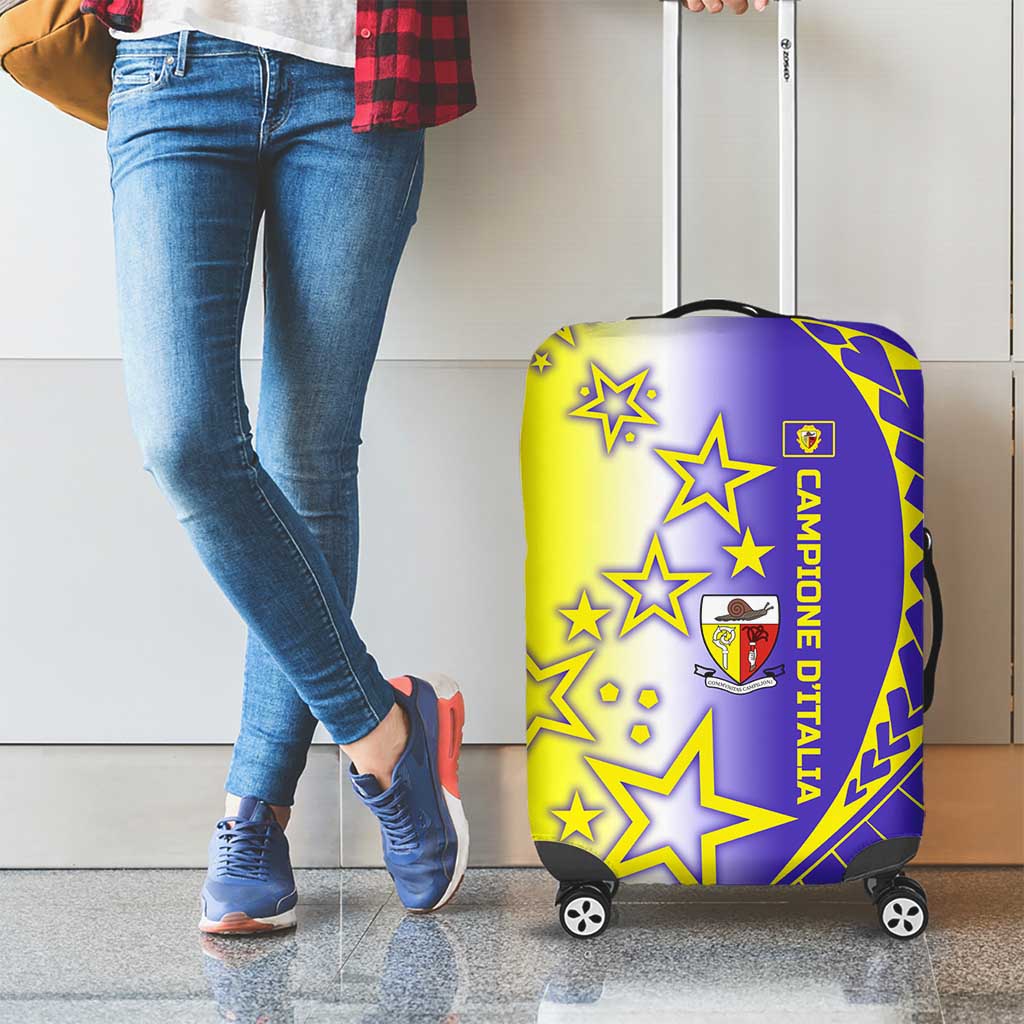 Campione d’Italia Luggage Cover with Yellow Purple Star Design and Town Crest - Wonder Print Shop