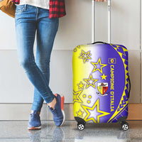 Campione d’Italia Luggage Cover with Yellow Purple Star Design and Town Crest - Wonder Print Shop