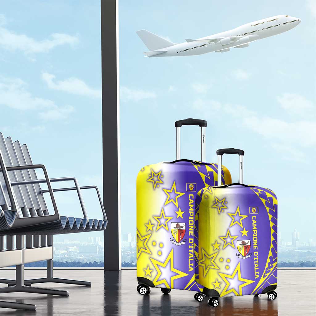 Campione d’Italia Luggage Cover with Yellow Purple Star Design and Town Crest - Wonder Print Shop