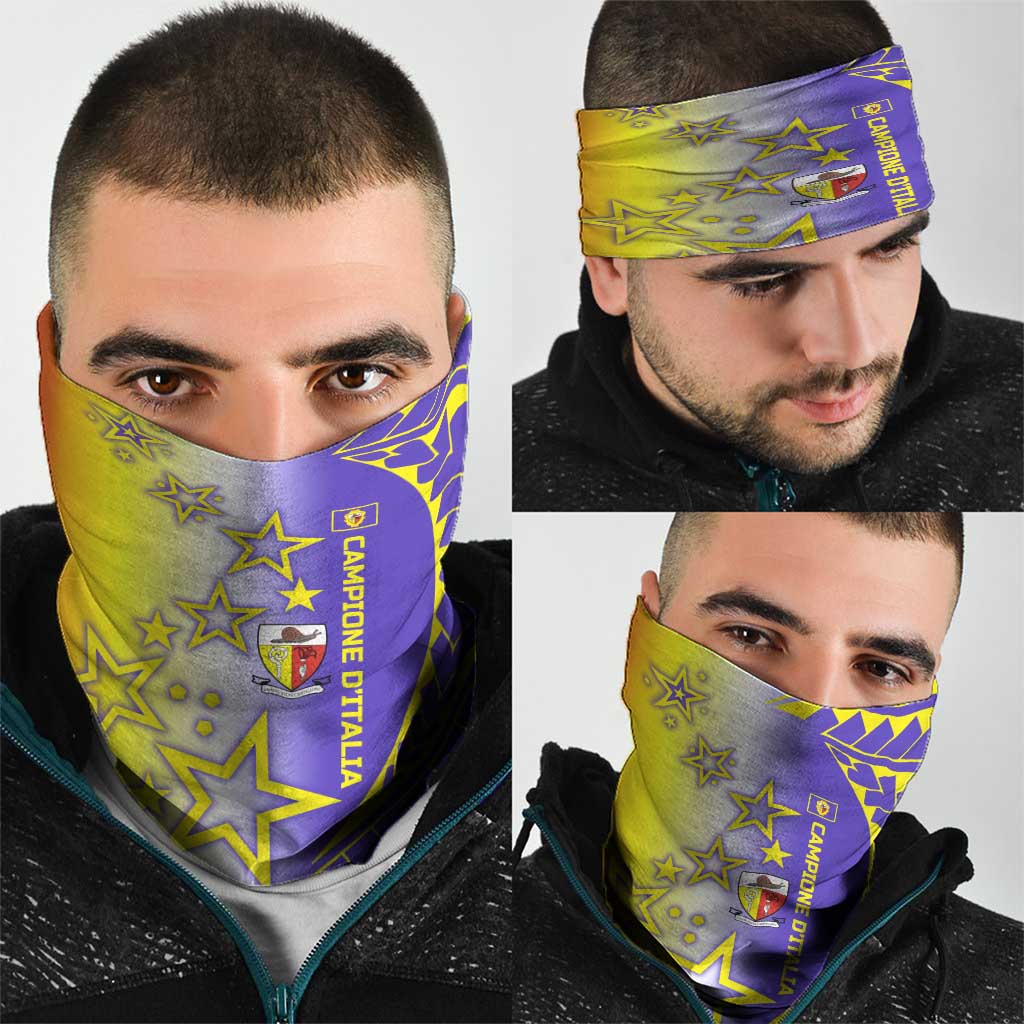 Campione d’Italia Neck Gaiter with Yellow Purple Star Design and Town Crest - Wonder Print Shop