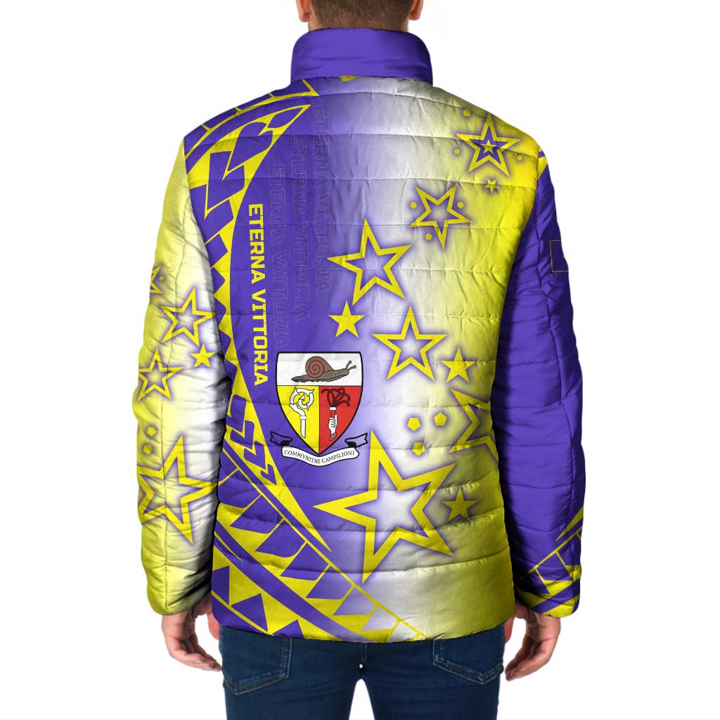 Campione d’Italia Padded Jacket with Yellow Purple Star Design and Town Crest - Wonder Print Shop