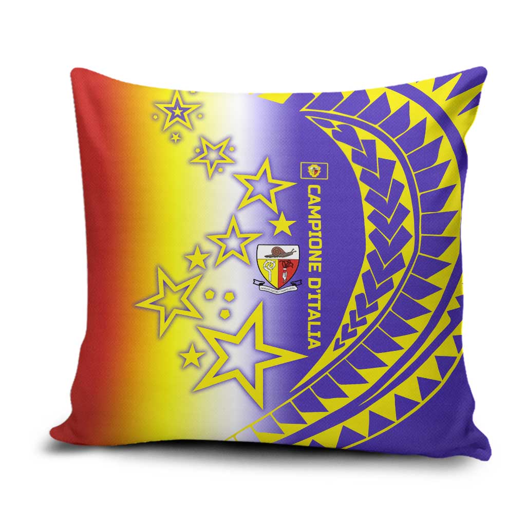 Campione d’Italia Pillow Cover with Yellow Purple Star Design and Town Crest - Wonder Print Shop