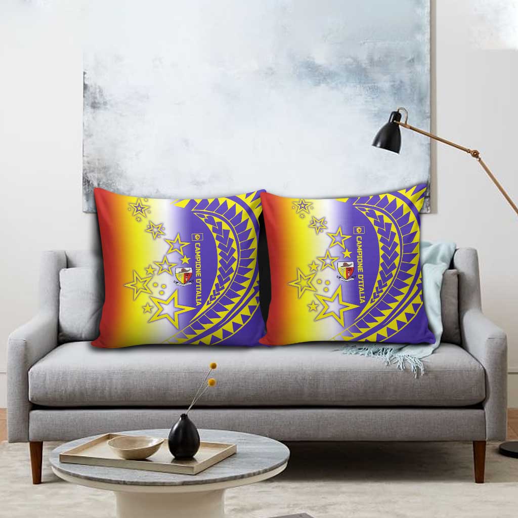 Campione d’Italia Pillow Cover with Yellow Purple Star Design and Town Crest - Wonder Print Shop