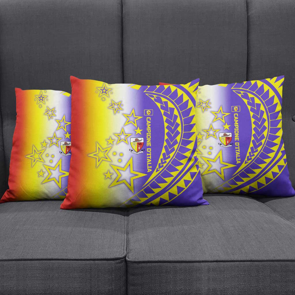 Campione d’Italia Pillow Cover with Yellow Purple Star Design and Town Crest - Wonder Print Shop