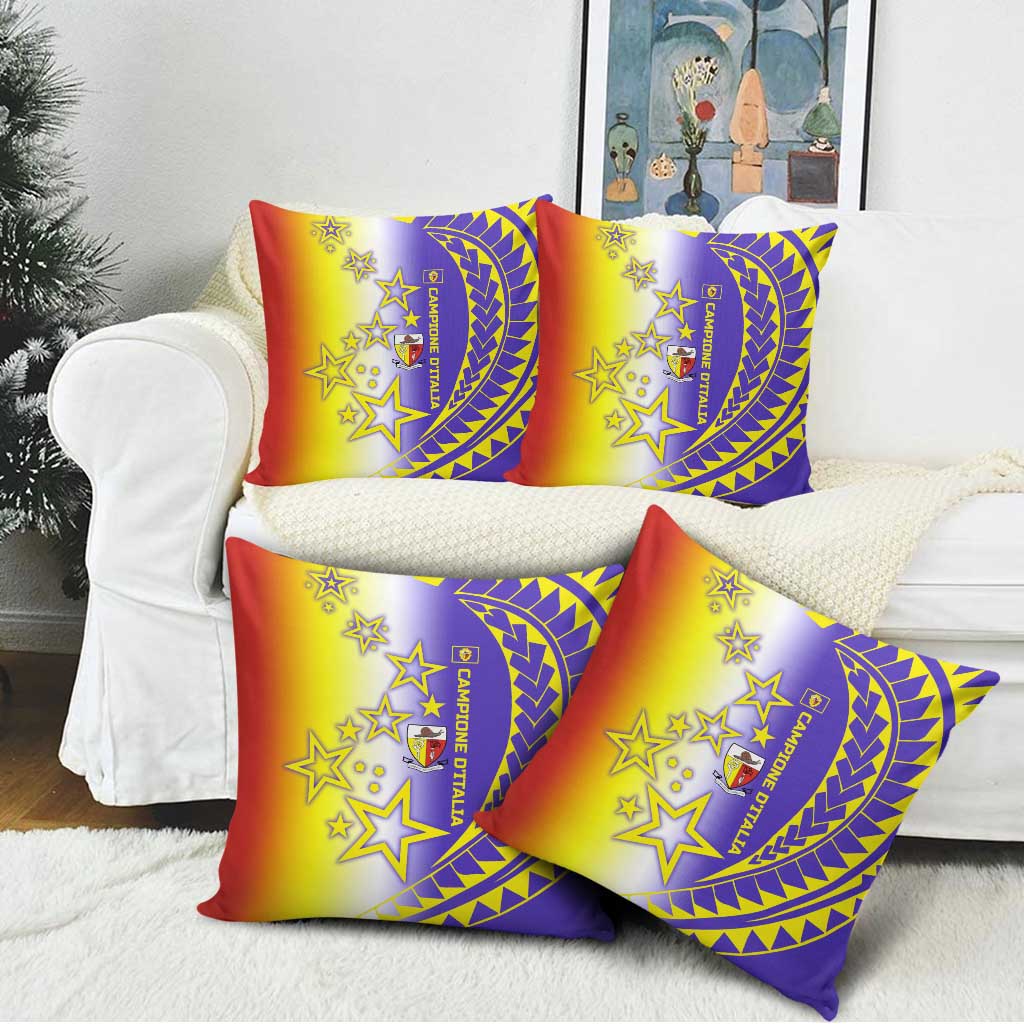 Campione d’Italia Pillow Cover with Yellow Purple Star Design and Town Crest - Wonder Print Shop