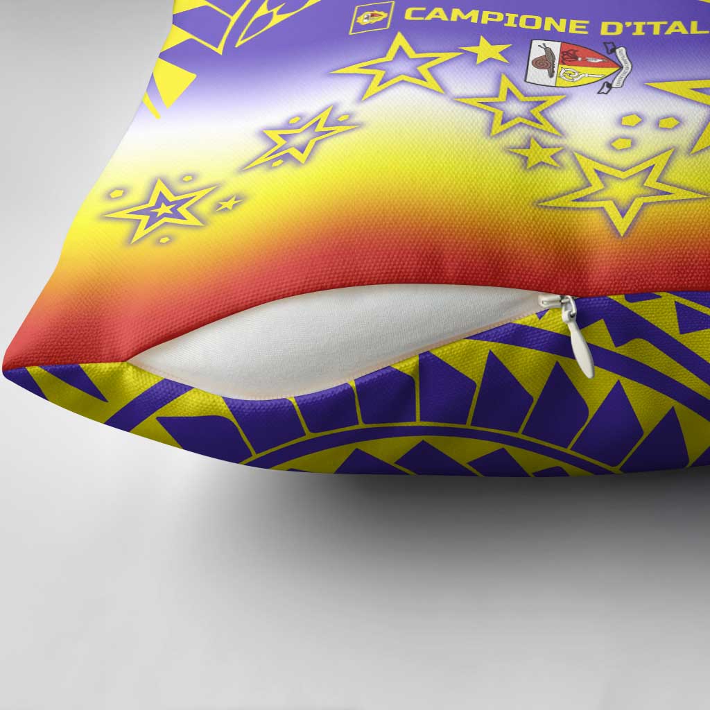Campione d’Italia Pillow Cover with Yellow Purple Star Design and Town Crest - Wonder Print Shop