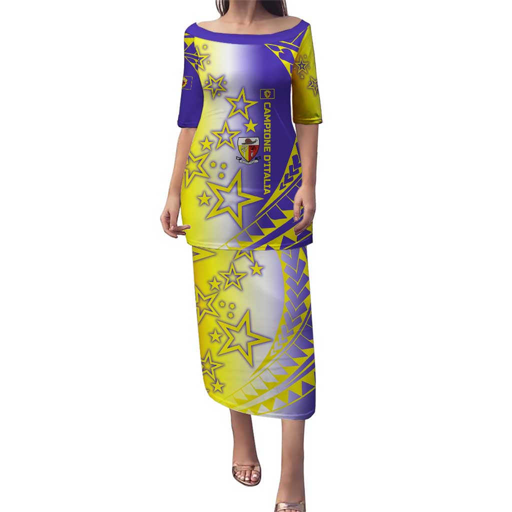 Campione d’Italia Puletasi with Yellow Purple Star Design and Town Crest - Wonder Print Shop