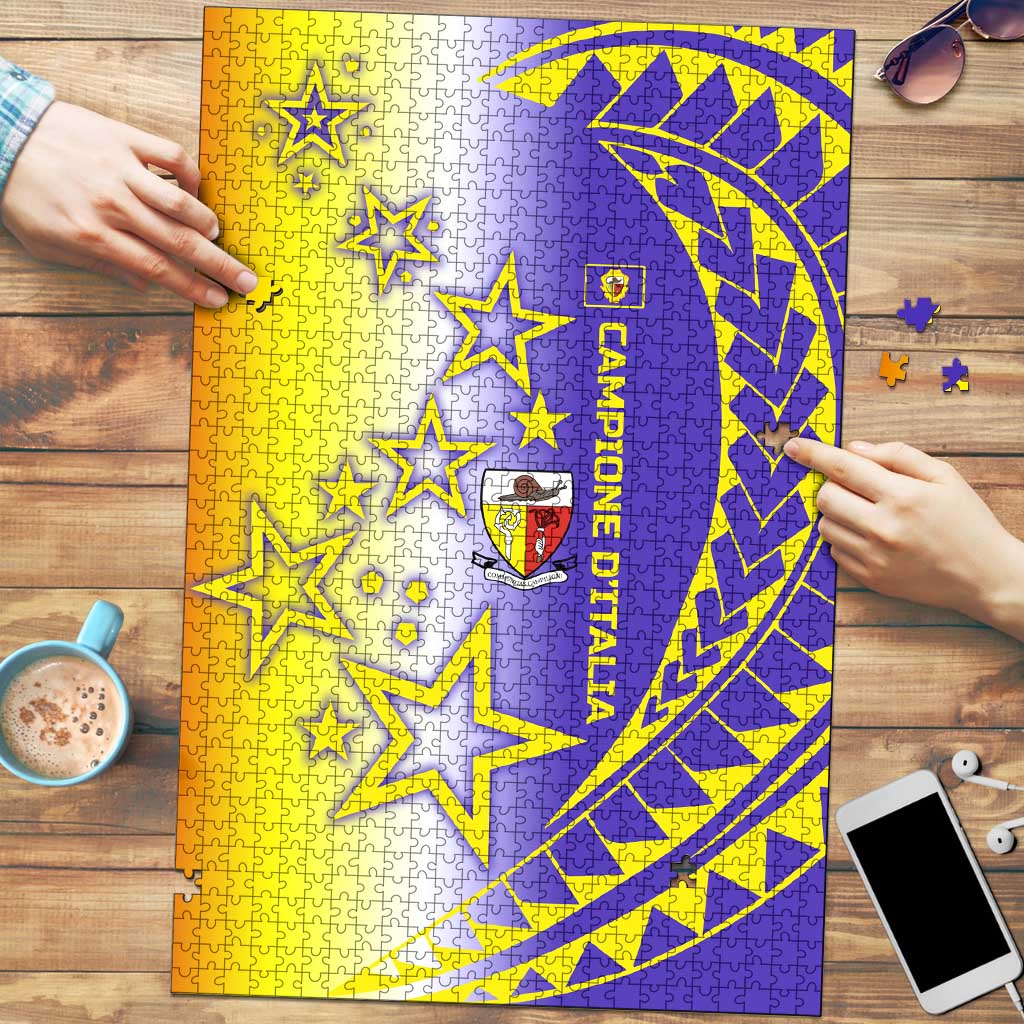 Campione d’Italia Puzzle with Yellow Purple Star Design and Town Crest - Wonder Print Shop