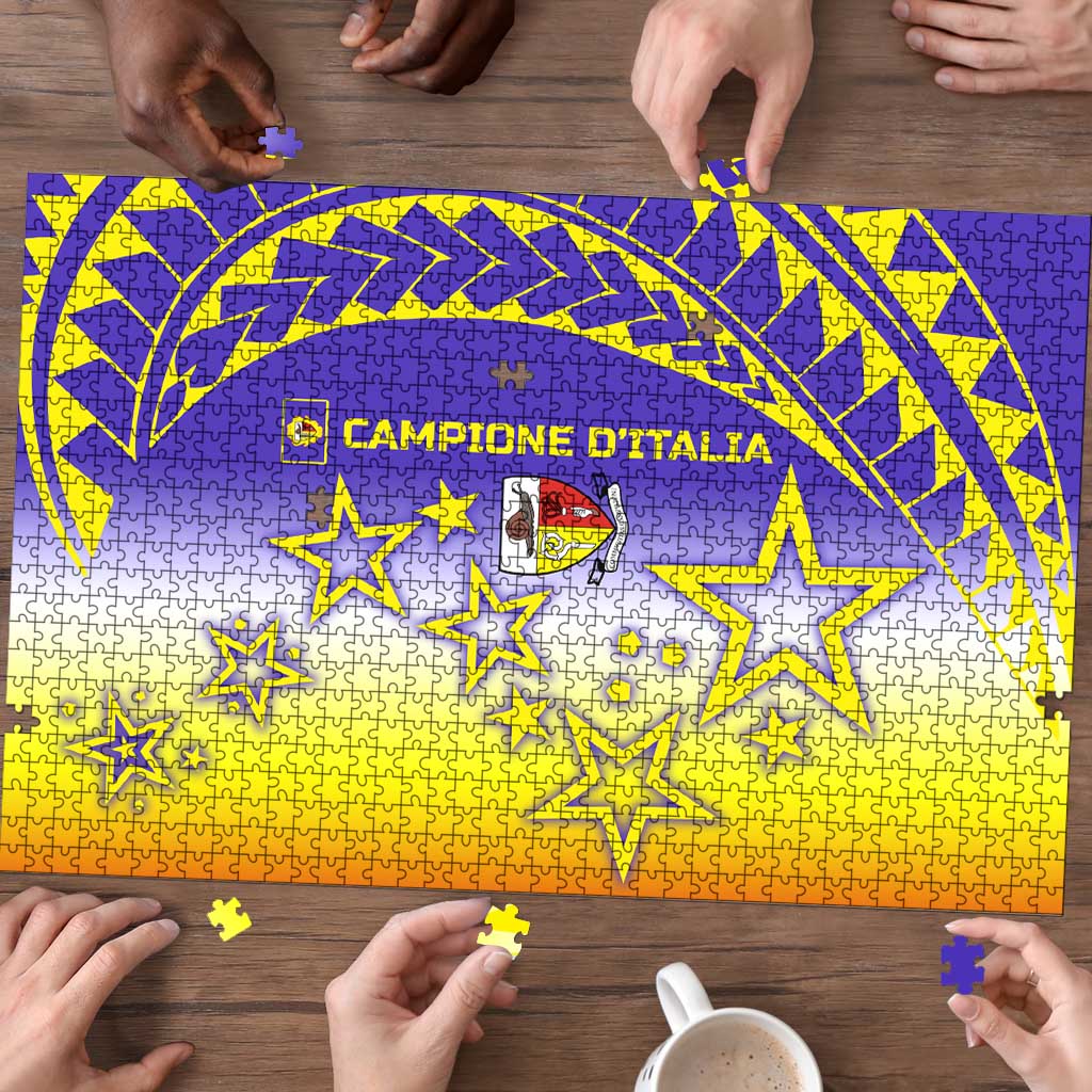Campione d’Italia Puzzle with Yellow Purple Star Design and Town Crest - Wonder Print Shop