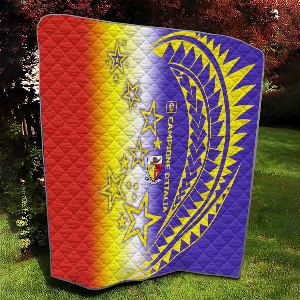 Campione d’Italia Quilt with Yellow Purple Star Design and Town Crest - Wonder Print Shop