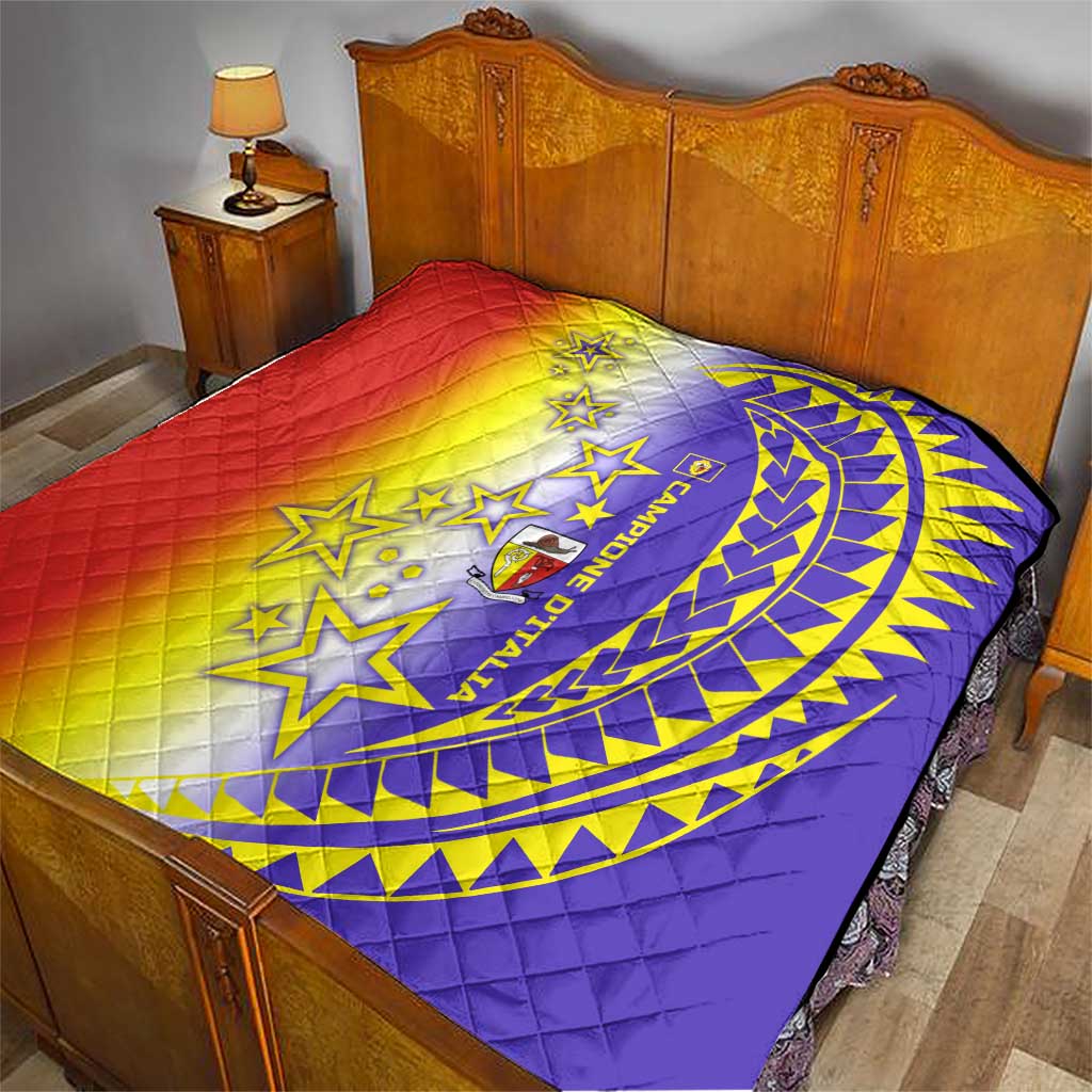 Campione d’Italia Quilt with Yellow Purple Star Design and Town Crest - Wonder Print Shop