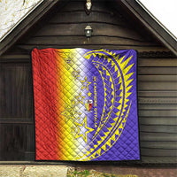 Campione d’Italia Quilt with Yellow Purple Star Design and Town Crest - Wonder Print Shop