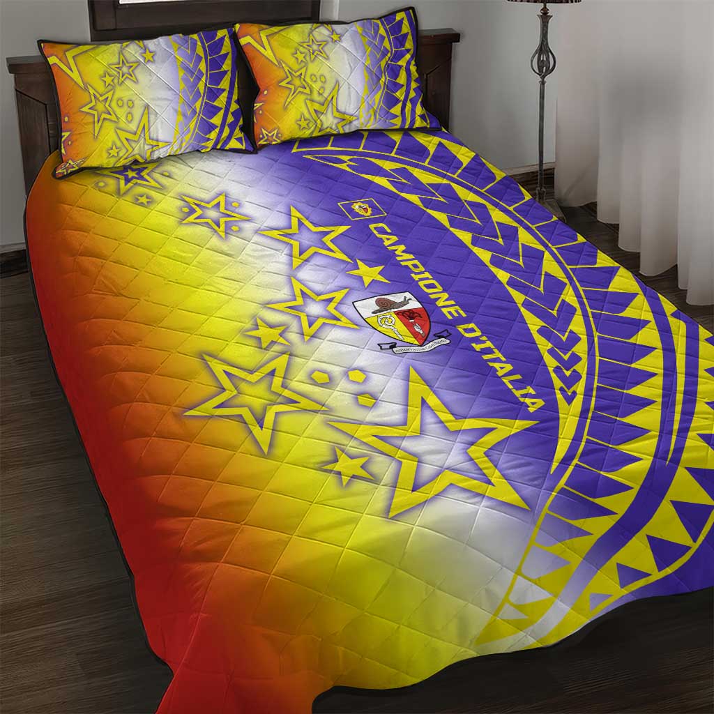 Campione d’Italia Quilt Bed Set with Yellow Purple Star Design and Town Crest - Wonder Print Shop