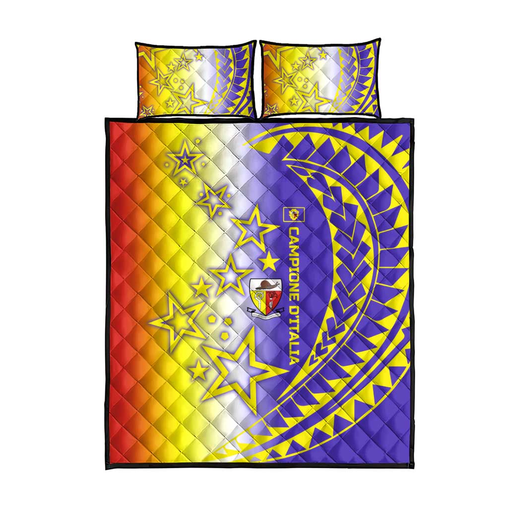 Campione d’Italia Quilt Bed Set with Yellow Purple Star Design and Town Crest - Wonder Print Shop