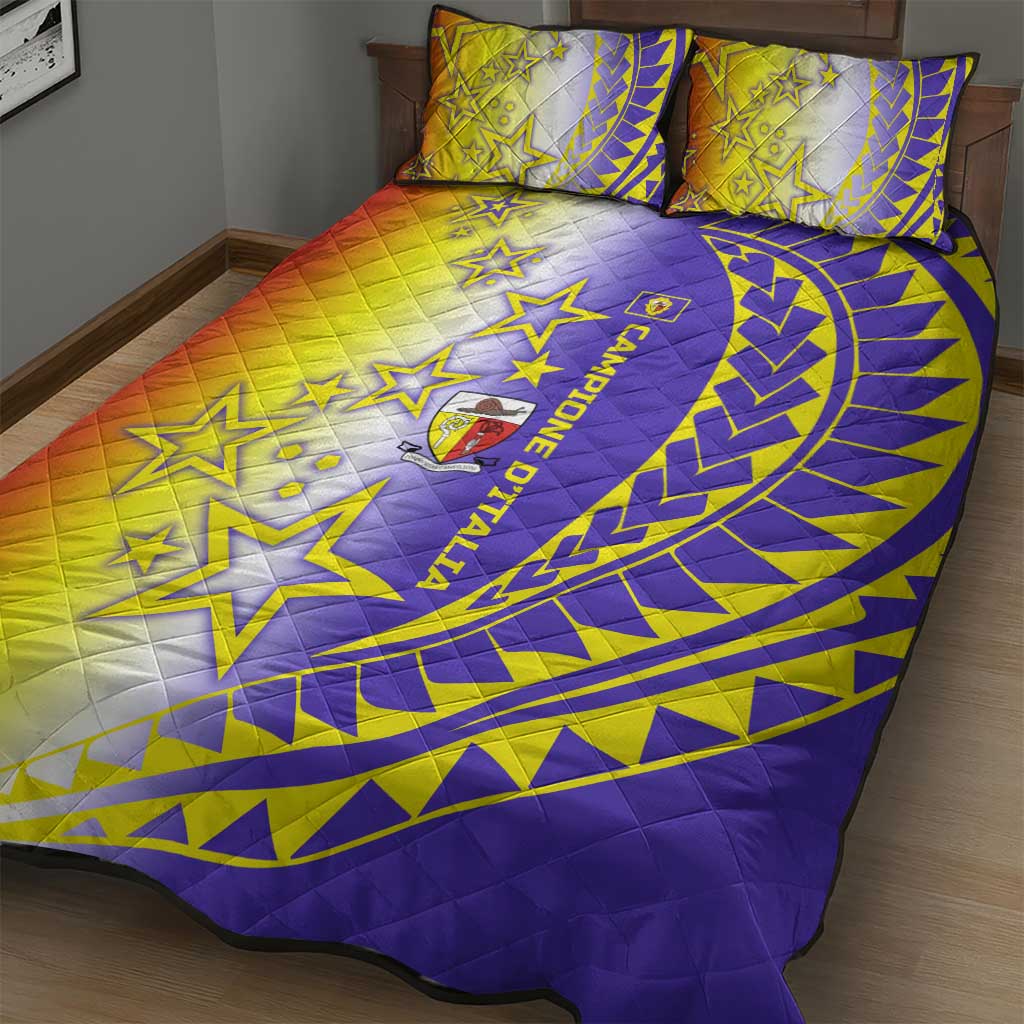 Campione d’Italia Quilt Bed Set with Yellow Purple Star Design and Town Crest - Wonder Print Shop