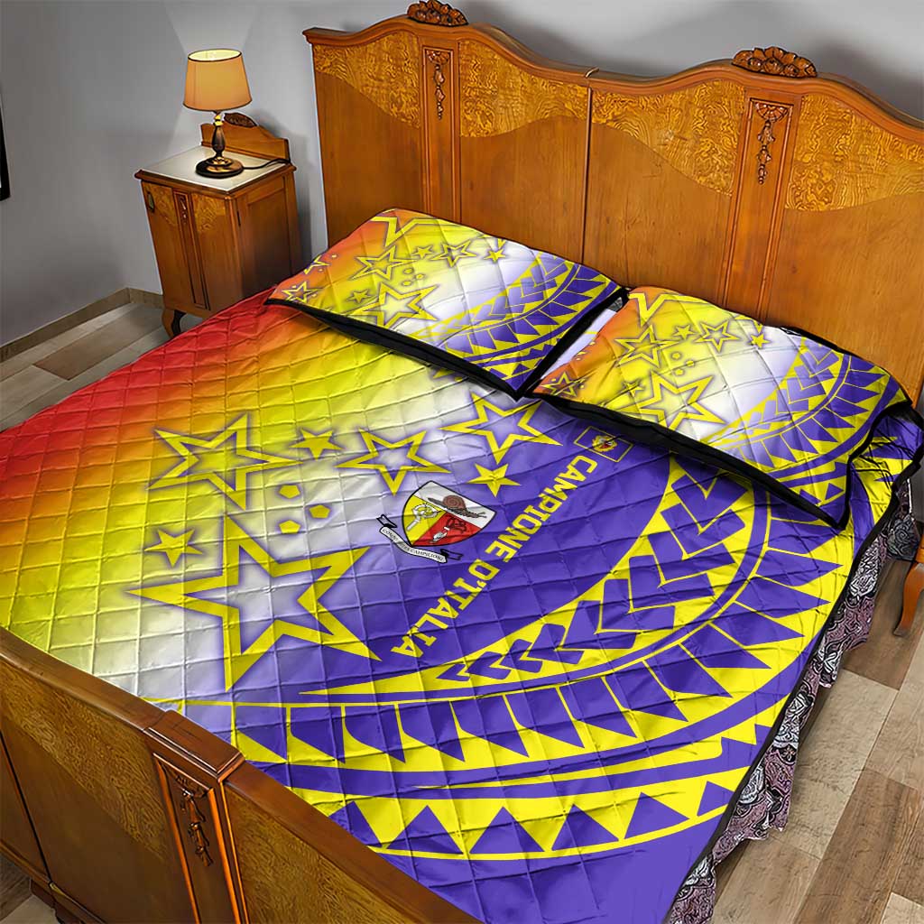 Campione d’Italia Quilt Bed Set with Yellow Purple Star Design and Town Crest - Wonder Print Shop