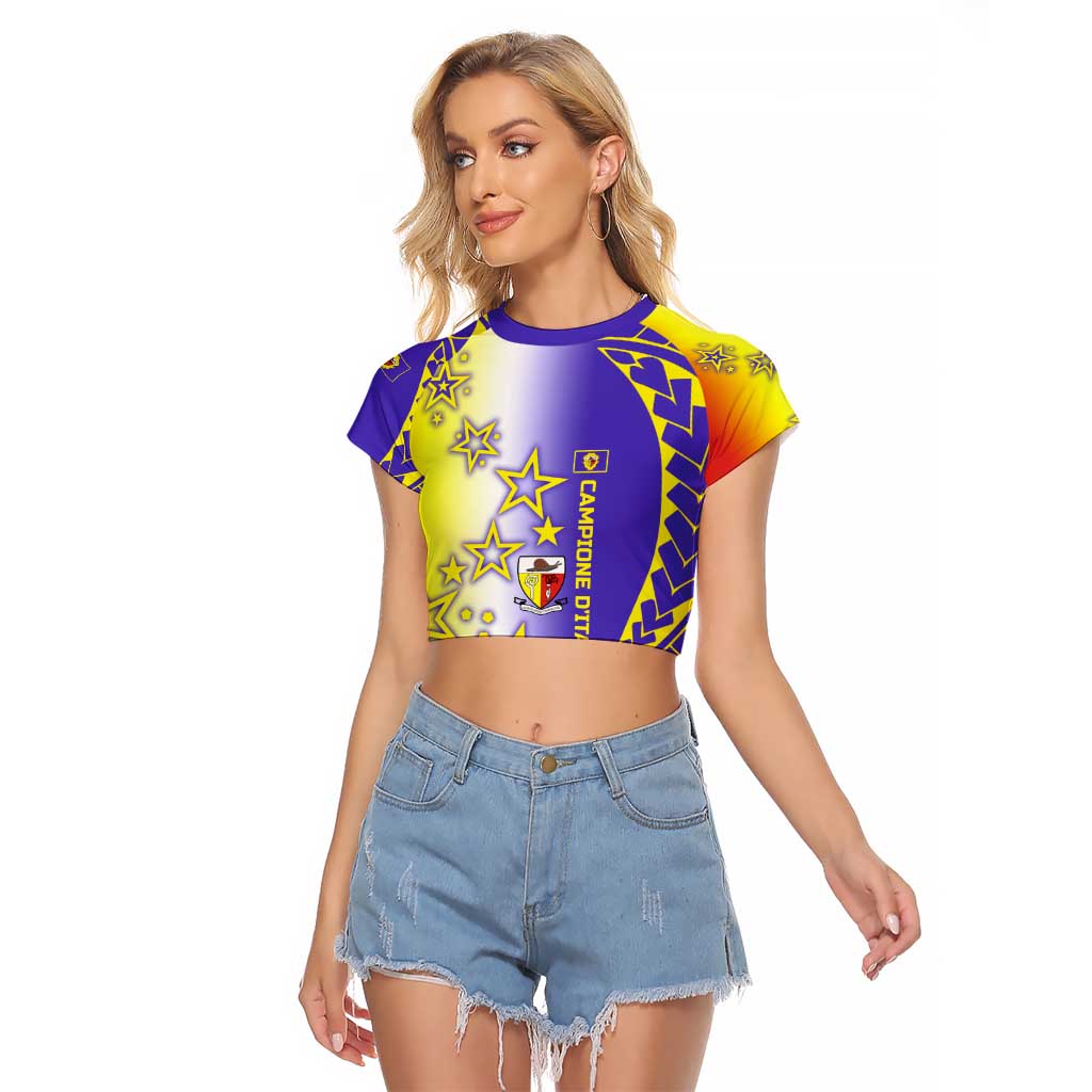 Campione d’Italia Raglan Cropped T Shirt with Yellow Purple Star Design and Town Crest - Wonder Print Shop