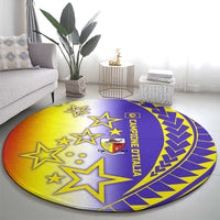 Campione d’Italia Round Carpet with Yellow Purple Star Design and Town Crest - Wonder Print Shop