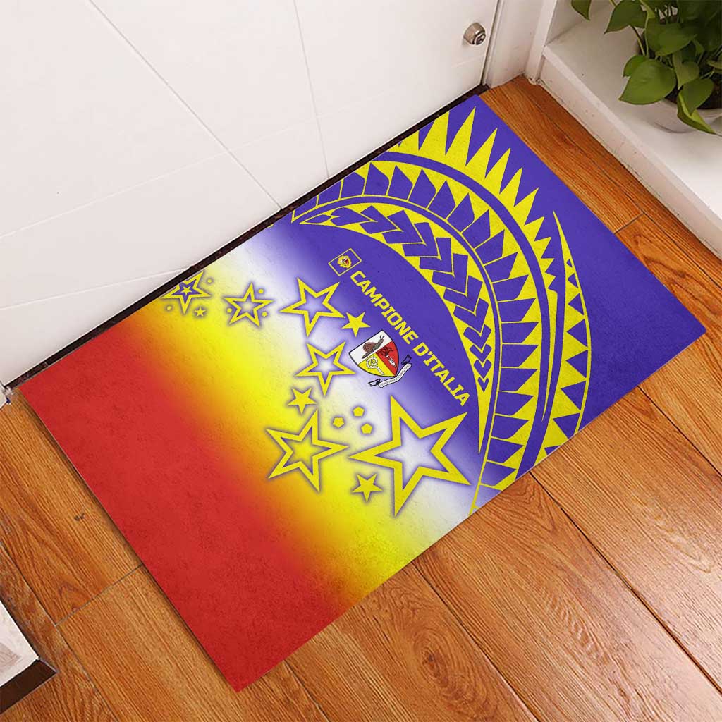 Campione d’Italia Rubber Doormat with Yellow Purple Star Design and Town Crest - Wonder Print Shop
