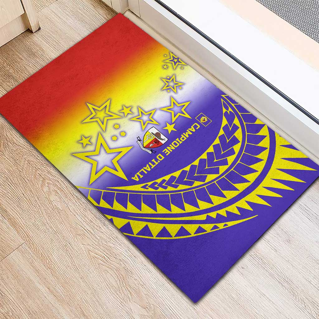Campione d’Italia Rubber Doormat with Yellow Purple Star Design and Town Crest - Wonder Print Shop