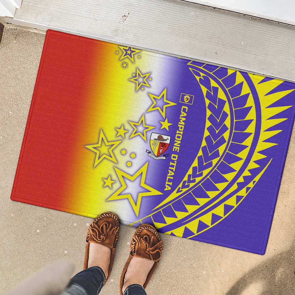 Campione d’Italia Rubber Doormat with Yellow Purple Star Design and Town Crest - Wonder Print Shop