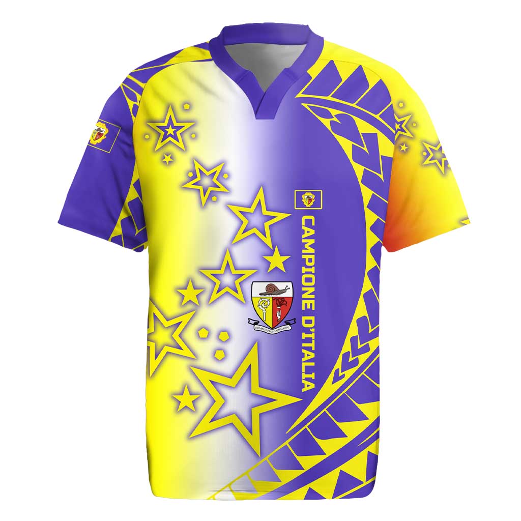 Campione d’Italia Rugby Jersey with Yellow Purple Star Design and Town Crest - Wonder Print Shop