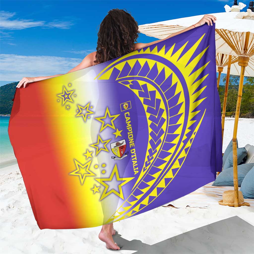 Campione d’Italia Sarong with Yellow Purple Star Design and Town Crest - Wonder Print Shop