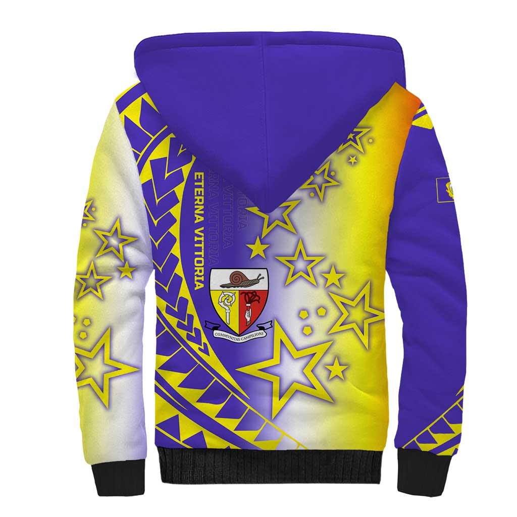 Campione d’Italia Sherpa Hoodie with Yellow Purple Star Design and Town Crest - Wonder Print Shop