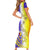 Campione d’Italia Short Sleeve Bodycon Dress with Yellow Purple Star Design and Town Crest - Wonder Print Shop