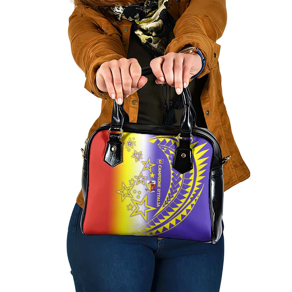 Campione d’Italia Shoulder Handbag with Yellow Purple Star Design and Town Crest - Wonder Print Shop