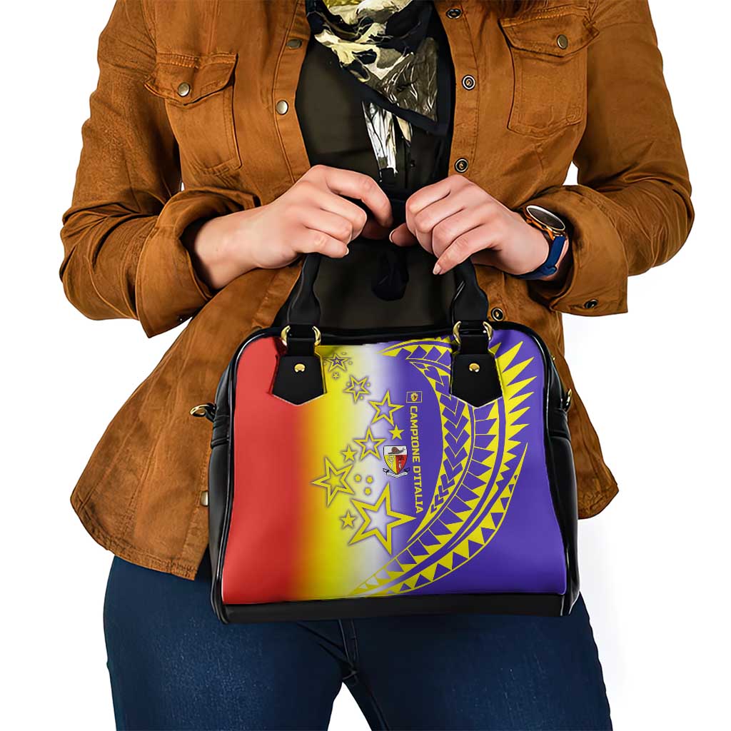Campione d’Italia Shoulder Handbag with Yellow Purple Star Design and Town Crest - Wonder Print Shop