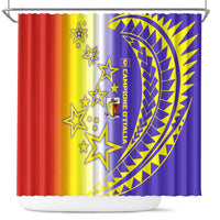 Campione d’Italia Shower Curtain with Yellow Purple Star Design and Town Crest - Wonder Print Shop