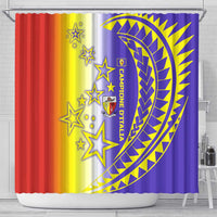 Campione d’Italia Shower Curtain with Yellow Purple Star Design and Town Crest - Wonder Print Shop