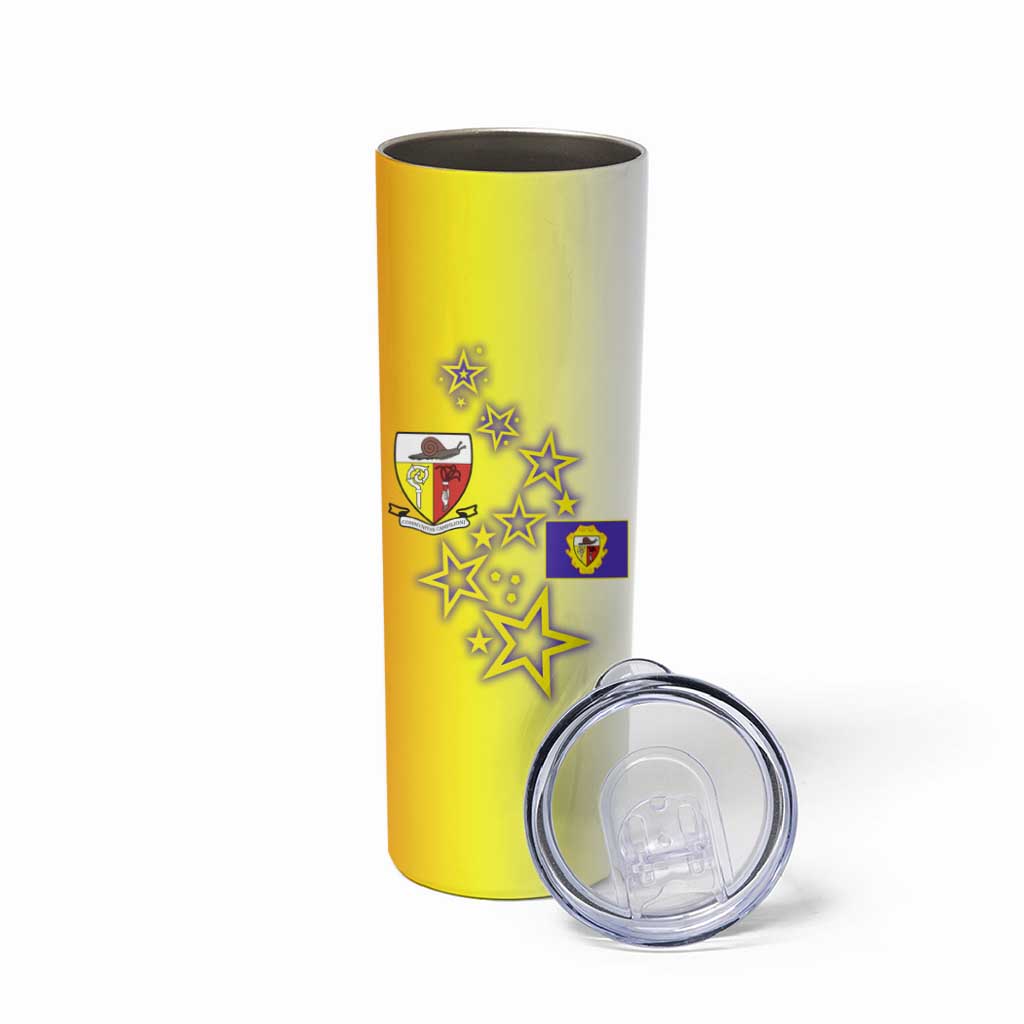 Campione d’Italia Skinny Tumbler with Yellow Purple Star Design and Town Crest - Wonder Print Shop