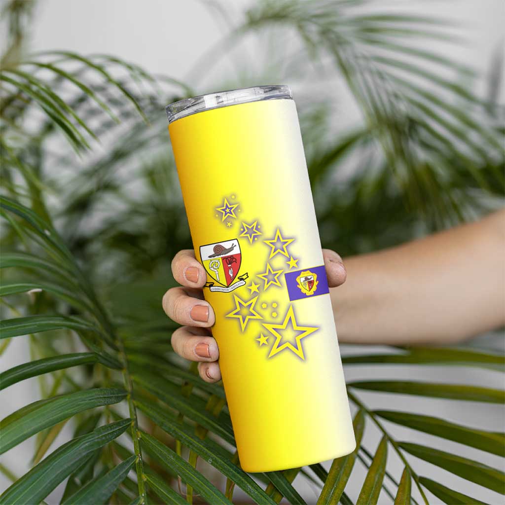 Campione d’Italia Skinny Tumbler with Yellow Purple Star Design and Town Crest - Wonder Print Shop