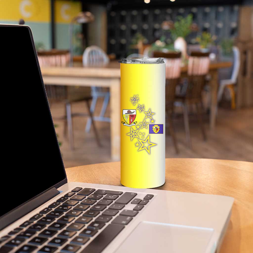 Campione d’Italia Skinny Tumbler with Yellow Purple Star Design and Town Crest - Wonder Print Shop
