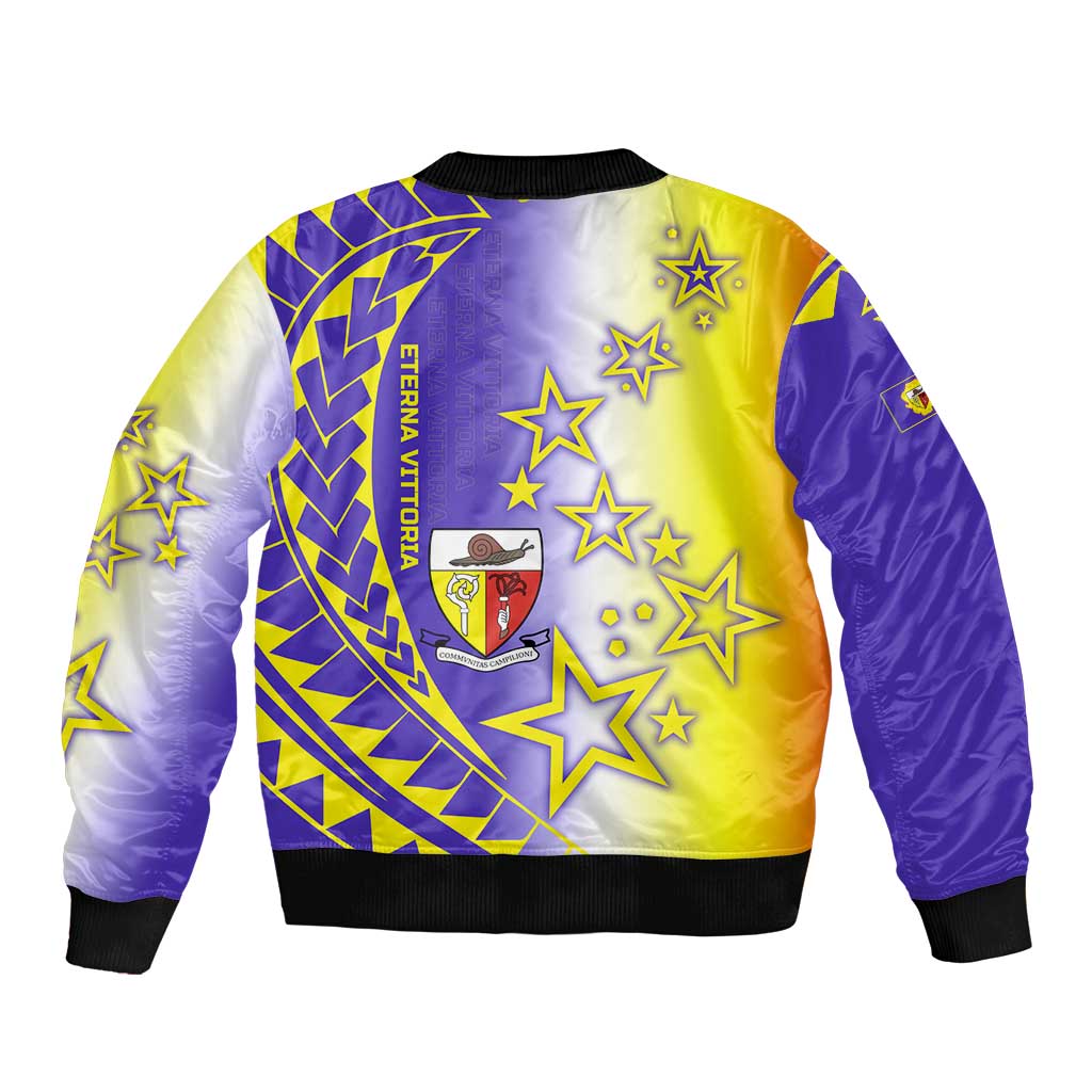 Campione d’Italia Sleeve Zip Bomber Jacket with Yellow Purple Star Design and Town Crest - Wonder Print Shop