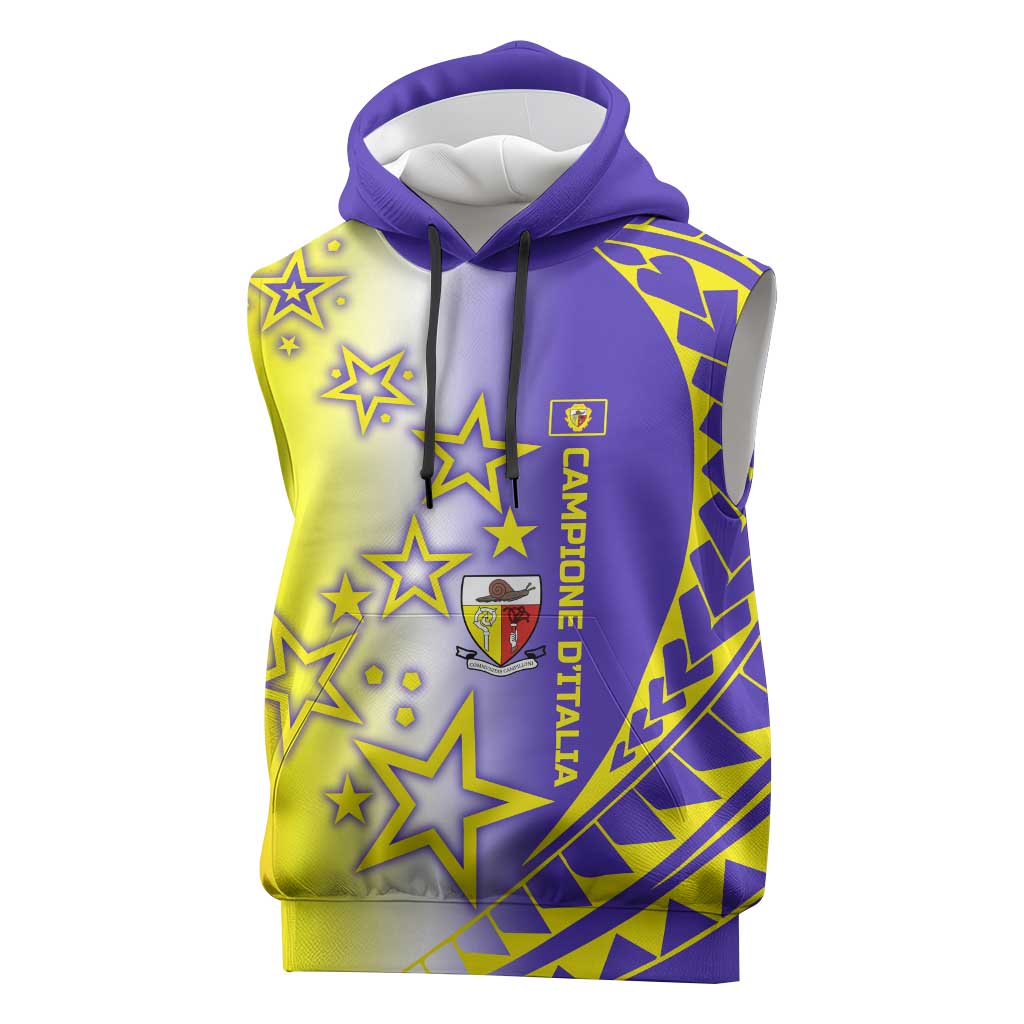 Campione d’Italia Sleeveless Hoodie with Yellow Purple Star Design and Town Crest - Wonder Print Shop