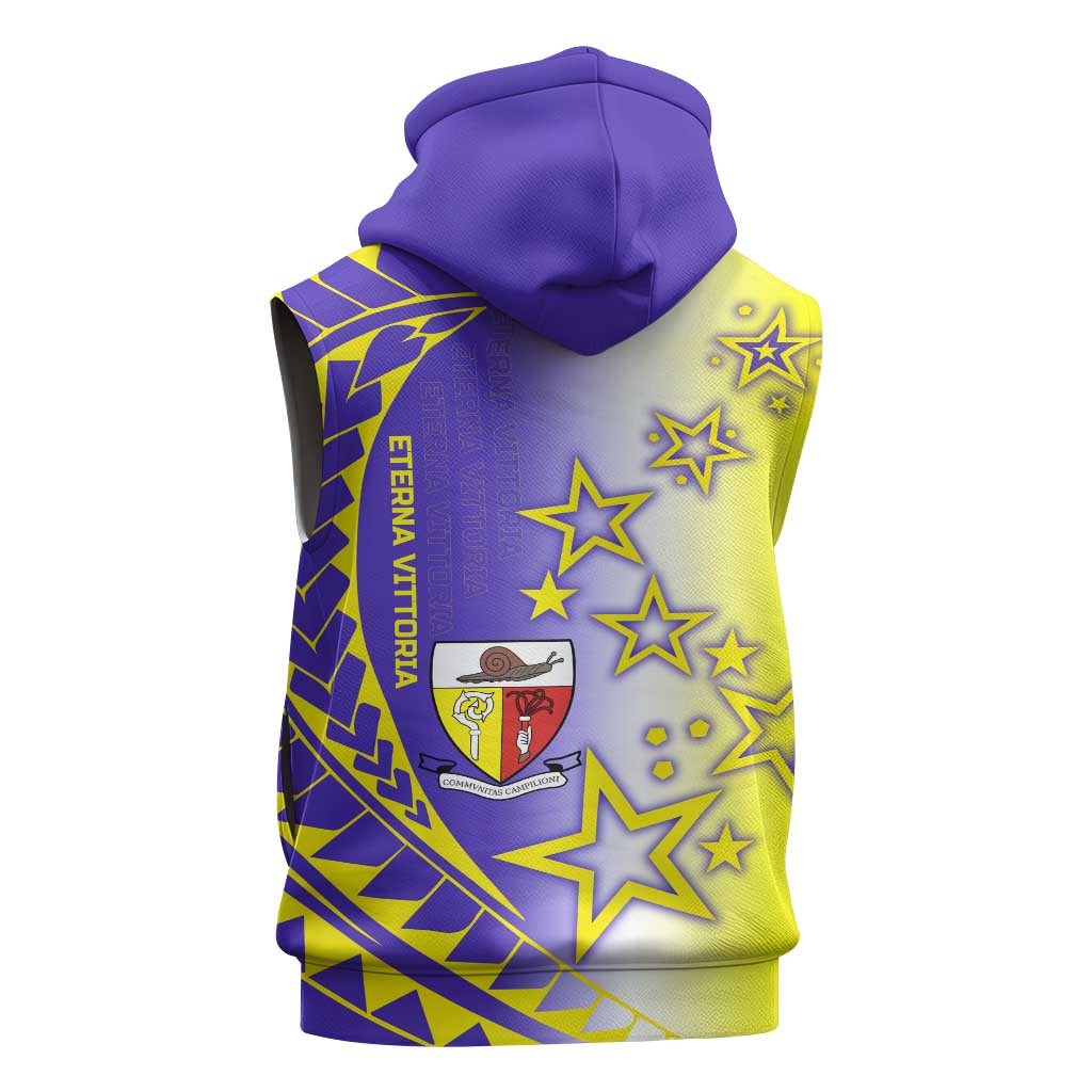 Campione d’Italia Sleeveless Hoodie with Yellow Purple Star Design and Town Crest - Wonder Print Shop