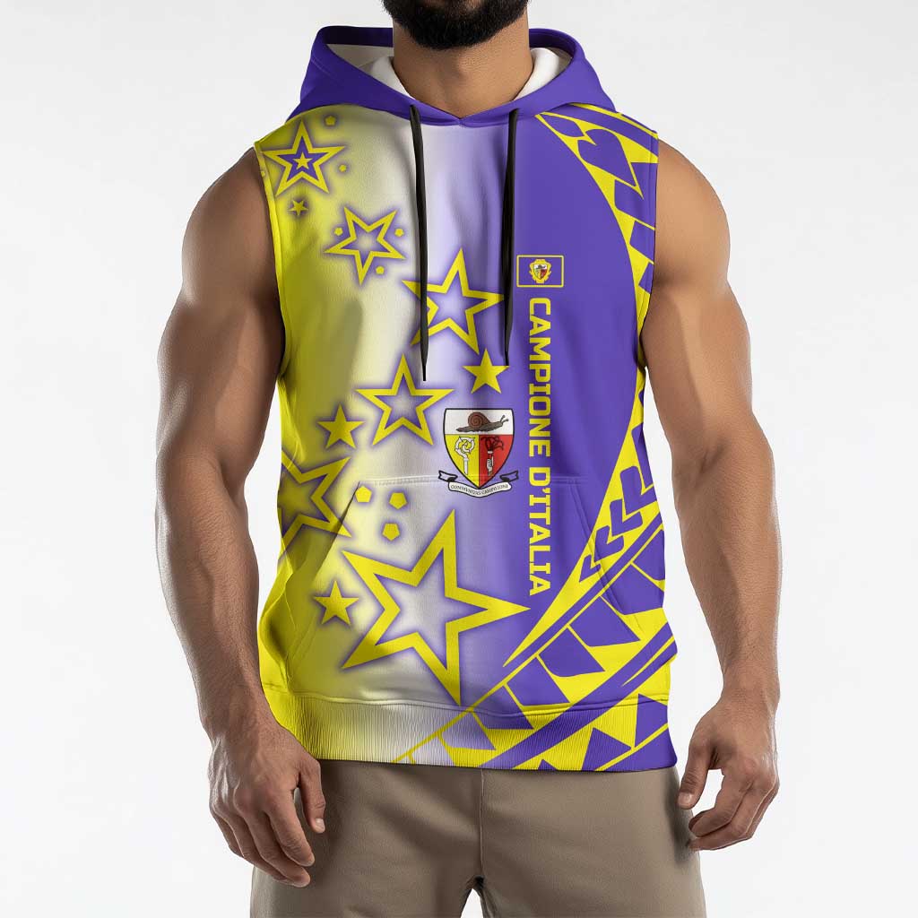 Campione d’Italia Sleeveless Hoodie with Yellow Purple Star Design and Town Crest - Wonder Print Shop