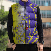 Campione d’Italia Sleeveless Puffer Jacket with Yellow Purple Star Design and Town Crest - Wonder Print Shop