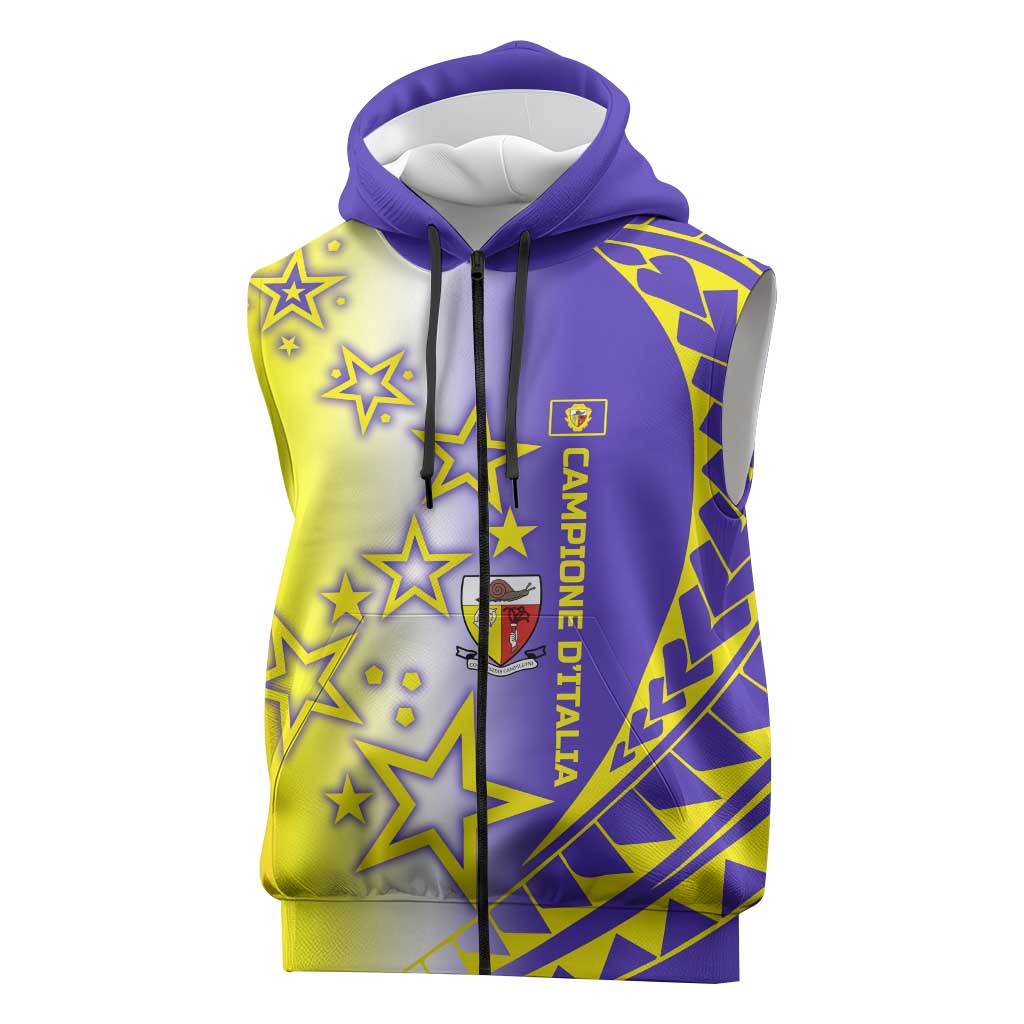 Campione d’Italia Sleeveless Zip Hoodie with Yellow Purple Star Design and Town Crest - Wonder Print Shop