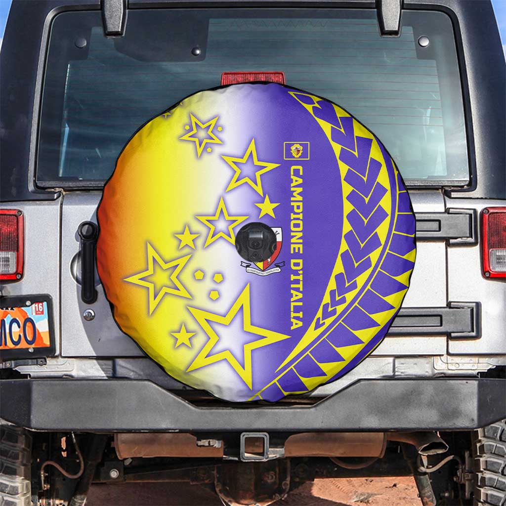Campione d’Italia Spare Tire Cover with Yellow Purple Star Design and Town Crest - Wonder Print Shop