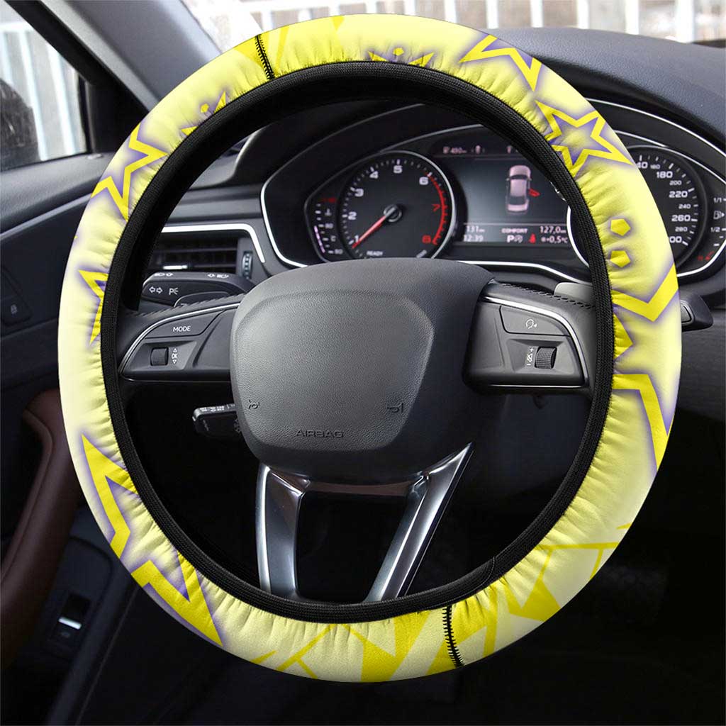 Campione d’Italia Steering Wheel Cover with Yellow Purple Star Design and Town Crest - Wonder Print Shop