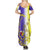 Campione d’Italia Summer Maxi Dress with Yellow Purple Star Design and Town Crest - Wonder Print Shop