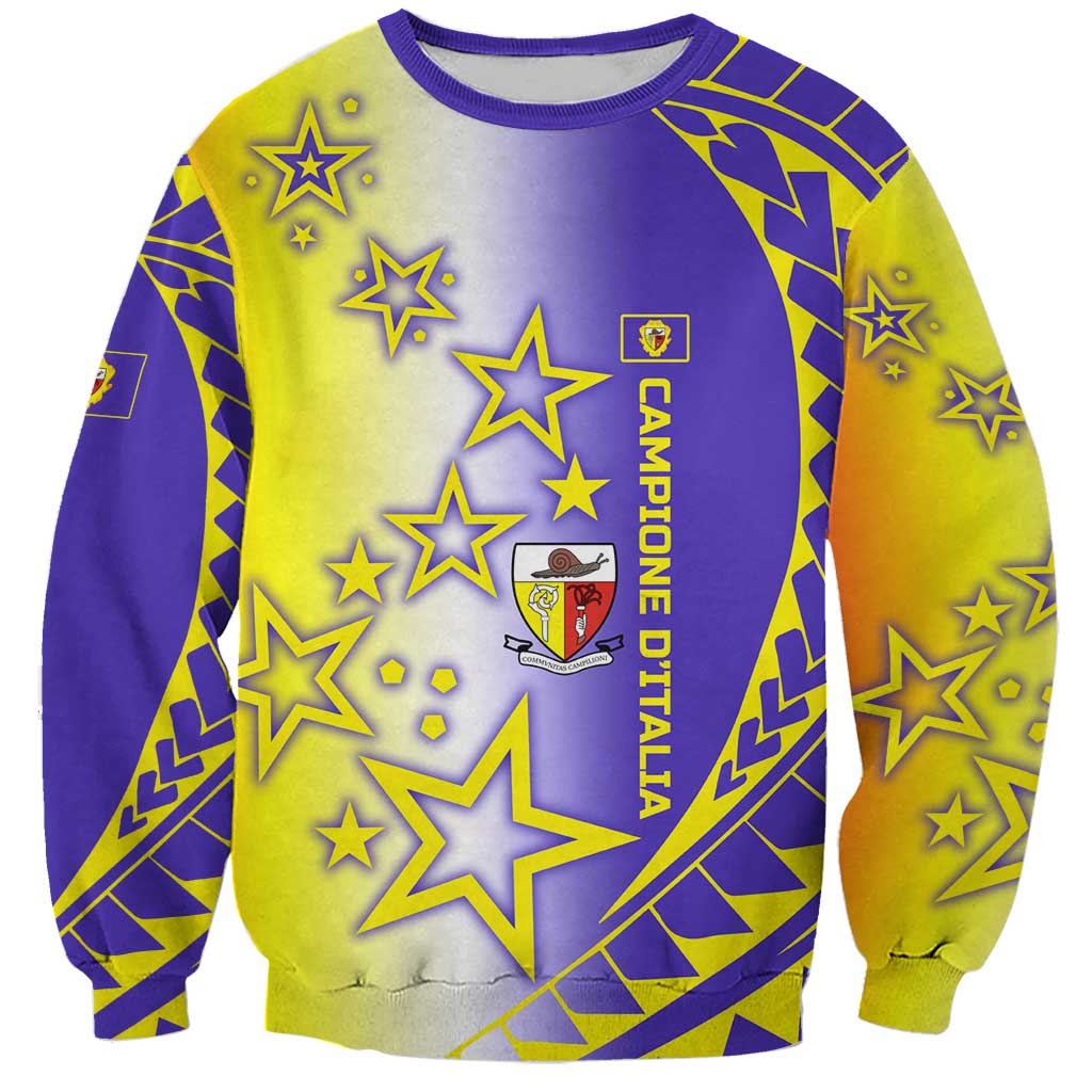 Campione d’Italia Sweatshirt with Yellow Purple Star Design and Town Crest - Wonder Print Shop