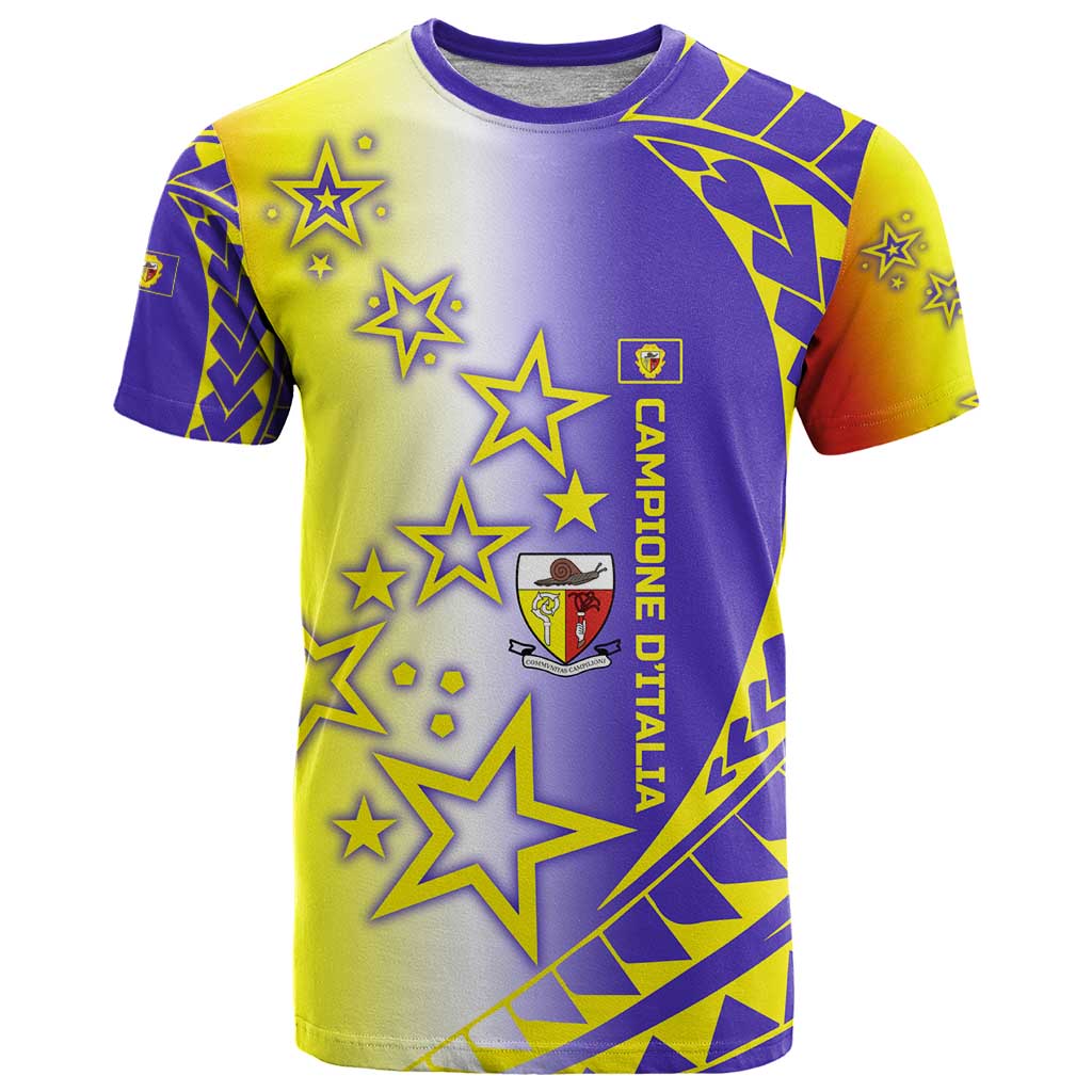 Campione d’Italia T Shirt with Yellow Purple Star Design and Town Crest - Wonder Print Shop